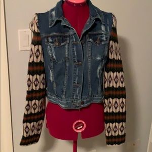 Free People Jean Jacket w Sweater Sleeves